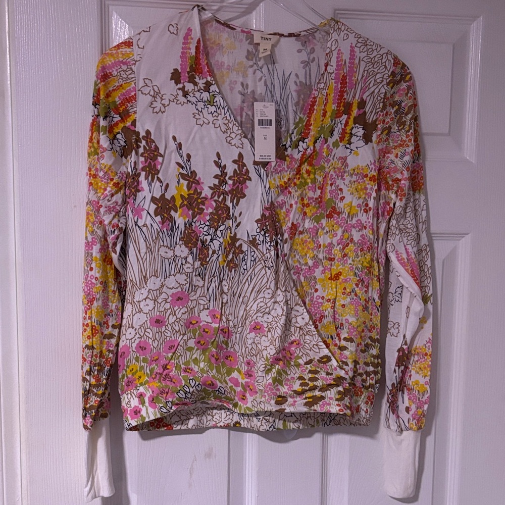 TINY BY ANTHROPOLOGIE.. Sz Medium…Multicolor Floral Cross Over Front Blouse. NWT